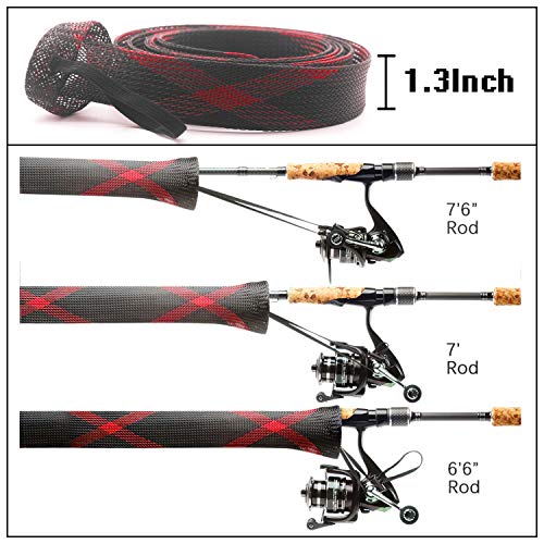 Fishing Rod Cover - 4 Pack Rod Sleeve Socks with Lanyard for Fly, Spinning, Casting, Sea Fishing - color: Red*1, Blue*1, Black & Blue*1, Black & Red*1