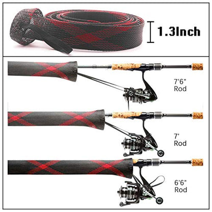 Fishing Rod Cover - 4 Pack Rod Sleeve Socks with Lanyard for Fly, Spinning, Casting, Sea Fishing - color: Red*1, Blue*1, Black & Blue*1, Black & Red*1