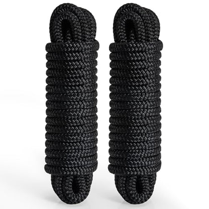 2 Pack 3/8" x 20' Boat Dock Lines for Boat & Pontoon, Premium Marine- Grade Double Braided Nylon Boat Lines, Pre-Spliced with a 12" Eyelet-Black,High Strength,Easy Handling,Boating Gifts for Men. - size: 3/8" x 20' (Pack of 2)