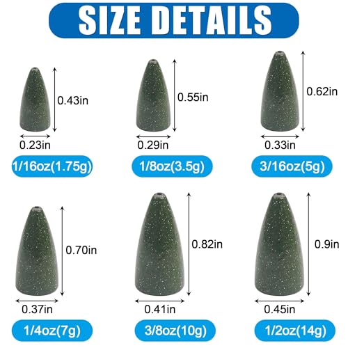 Fishing Weights Sinkers,30/50 Pack Lead Bullet Sinker Worm Weight Bass Fishing Texas Rig Carolina Rigs Slip Sliding Weights Freshwater Saltwater - size: 3/16oz - 50pcs