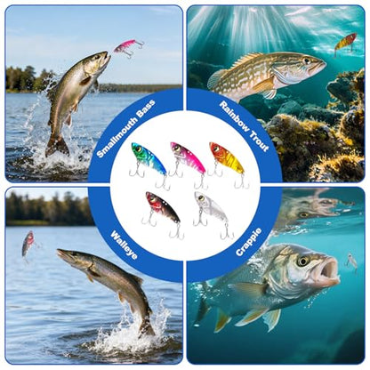 5PCS Vibration Bait Fishing Lures Set, Blade Bait & Crank Bait Hard Lures with Treble Hooks, Sinking Fishing Lures for Bass Trout Walleye Pike Freshwater Saltwater - size: 1/2 oz, 5Pcs