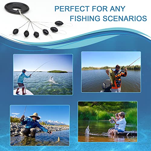 720Pcs Rubber Bobber Stoppers, 6 in 1 Oval Sinker Stops L/M/S, Depth Marker for Freshwater & Saltwater Casting Fishing