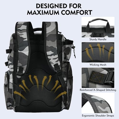 MGB 46L Water-resistant Fishing Tackle Backpack with Rod Holders, Fishing Gifts - color: Grey+black Camo（without Tackle Box）
