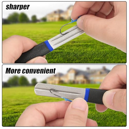 Skylety 2 Pcs Hook Sharpener Hook File for Fishing Diamond File with Handle Portable Double Sided Fine and Medium Grit for Fishing - color: Blue