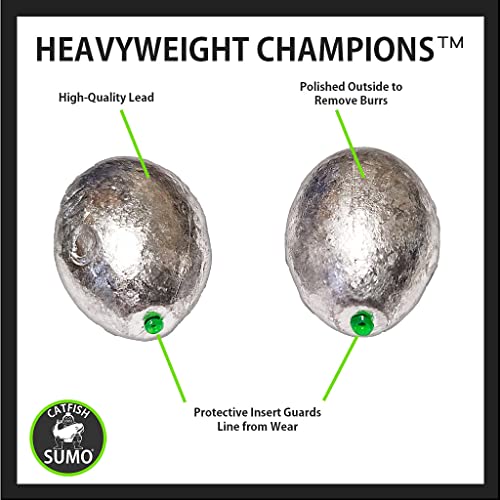 Catfish Sumo Egg Lead Sinker Weights with Line-Protecting Inserts to Guard Against Damage (1-8oz) - size: 1oz, style: 10-pack