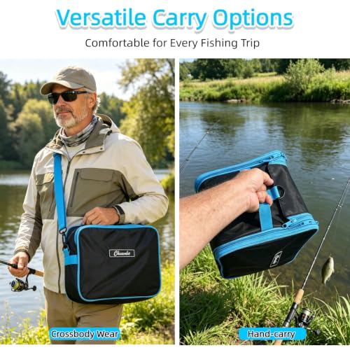 Soft Plastic Bait Storage, Fishing Bait Bag with Top Clear Window | Label Slot & Shoulder Strap, Waterproof Soft Tackle Bag, Soft Bait Organizer for Lures Worms Hooks Fishing Gear