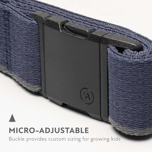 Arcade Belts A2 Youth Unisex Adventure Stretch Belt | Heavy Duty Elastic, Metal Free Buckle - color: Blackwood - Navy/Flame
