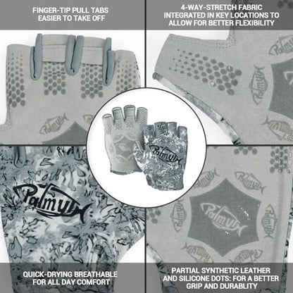 Palmyth Stubby UV Fishing Gloves Sun Protection Fingerless Glove Men Women UPF 50+ SPF for Kayaking, Paddling, Canoeing, Rowing, Driving - color: Ashen, size: Medium