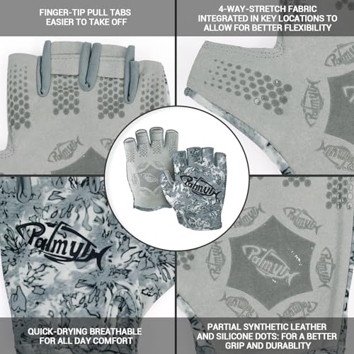 Palmyth Stubby UV Fishing Gloves Sun Protection Fingerless Glove Men Women UPF 50+ SPF for Kayaking, Paddling, Canoeing, Rowing, Driving - color: Ashen, size: Medium