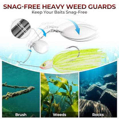 MadBite by KastKing Spinnerbait Fishing Lures, Bass Trout Salmon Walleye Stainless Steel Spinner Baits Kit, Saltwater Freshwater, 4 pcs - color: Clear Water - Double Willow, size: 1/2oz