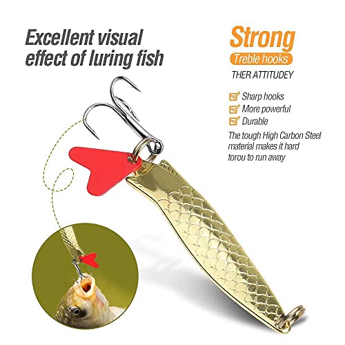 DONQL Spoon Fishing Lures, Metal Fishing Spoon Lures Hard Baits Saltwater Fishing Lures Spinner Baits Fish Treble Hooks Tackle Salmon Bass - color: Set B