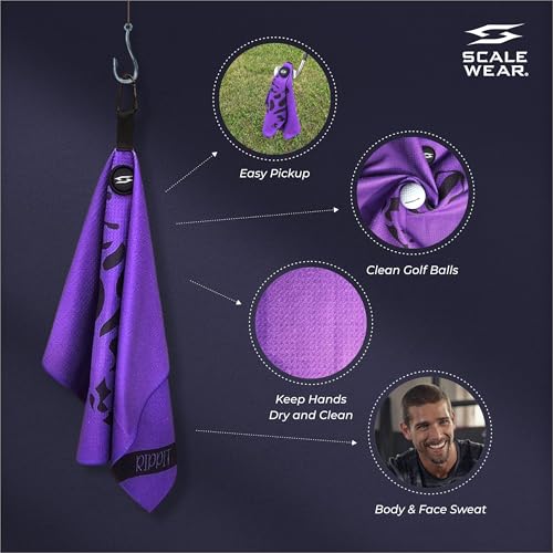 Magnetic Microfiber Waffle Frog Golf Towel – Large 16"x24" Clean Golf Club Ball Magnet Clip Hang Bag Cart Strong Premium Strength Ultra Absorbent Gear Purple Men (Rippit Purple) - color: Rippit Purple