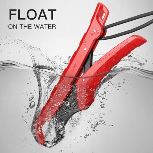SNAIL TRAIL 7.5'' Floating Fish Gripper, Fishing Grabber | Catfish Mouth Pliers, Caught Bass Holder, Fish Scale Hook Clamp, Saltwater Lip Grip Tool with Lanyard, Gifts for Men - color: Red-black