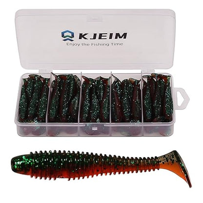 Paddle Tail Swimbaits, 50 PCS Ribbed 3 Inchs Soft Plastic Fishing Lures for Bass Trout Crappie Walleye Saltwater/Freshwater Fishing - color: Deep Red