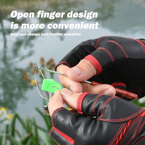 SUJAYU Fishing Gloves Men Women, Anti-Slip Suede Fabric Kayak Gloves, 3-Cut Fingers Fly Fishing Accessories - color: Black+Blue, size: Small-Medium