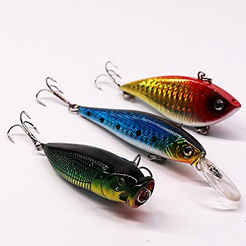 Fishing Lure Set Fishing Spoons Frog Lures Soft Hard Metal Lure Crank Popper Minnow Pencil Jig Hook for Trout Bass Salmon with Tackle Box - color: 53PCS Lures