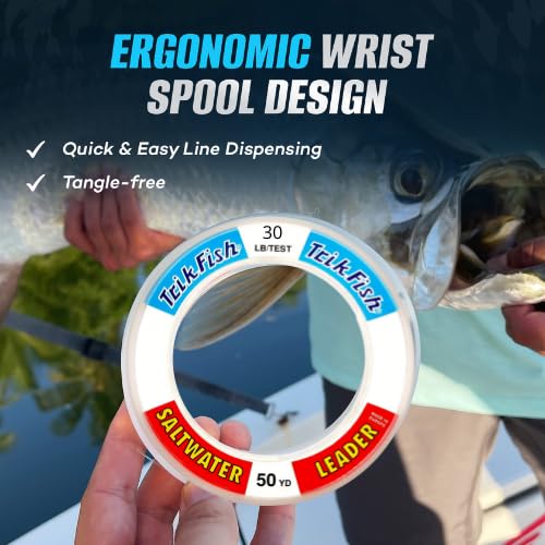 TrikFish Monofilament Leader Line for Saltwater Fishing - Premium Mono Leader Fishing Line - Saltwater Leader Material - Clear, High-Strength & Abrasion Resistance, User-friendly Wrist Spool - 50 Yard - size: 50 Yards, style: 400lb Test