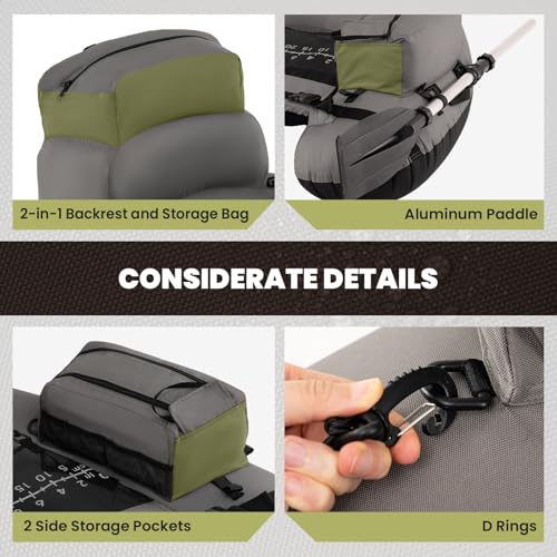 GYMAX Fishing Float Tube, 350LBS Inflatable Belly Boat with Oar, Flippers, Rod Holder, Fish Ruler, Hand Pump & Zipper Storage, Portable Backpack Float Tubes for Fishing - color: Gray+Green