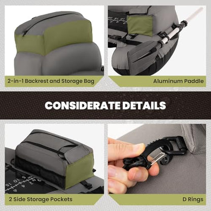 GYMAX Fishing Float Tube, 350LBS Inflatable Belly Boat with Oar, Flippers, Rod Holder, Fish Ruler, Hand Pump & Zipper Storage, Portable Backpack Float Tubes for Fishing - color: Gray+Green