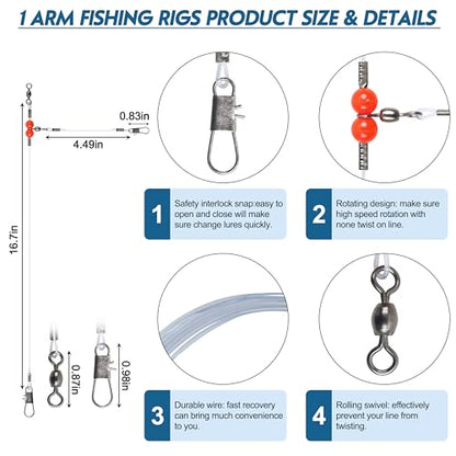 Fishing Leader Rigs Saltwater Tackle Rigs with Swivels Snaps, High Strength Wire Leaders Rigging Surf Fishing Gear Equipment for Lures Bait Hooks Catfish Walleye - color: Blue Nylon Leader, size: 12PCS, style: 1 Arm