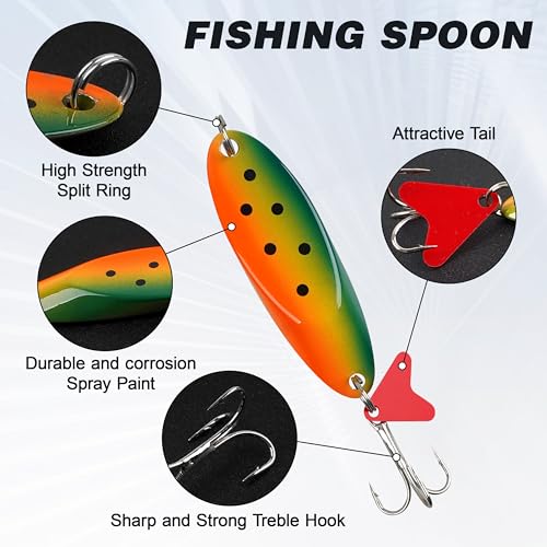 Fishing Lures Casting Spoon Lure, 5pcs Hard Metal Spoon Fishing Lures for Trout Bass Crappie Pike Walleye Saltwater Freshwater Fishing Gear 3/16oz-2oz - color: Painted-A, size: 3/2oz(42g)