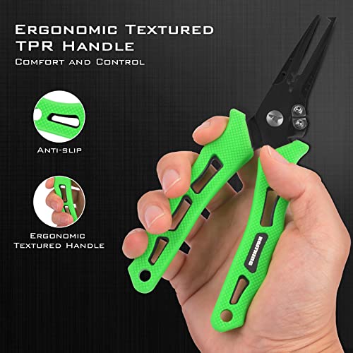KastKing Cutthroat 7 inch Fishing Split Ring Pliers, 420 Stainless Steel Fishing Tools, Saltwater Resistant Fishing Gear, Tungsten Carbide Cutters - color: Green