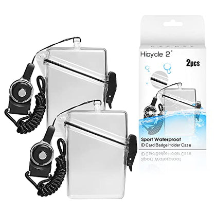 2pcs Sport Waterproof ID Card Badge Holder Case with Lanyard Cover Multiple Credit Cards, Registration, ins Card Heavy Duty Durable Locker Dry Box (Clear) - color: Clear