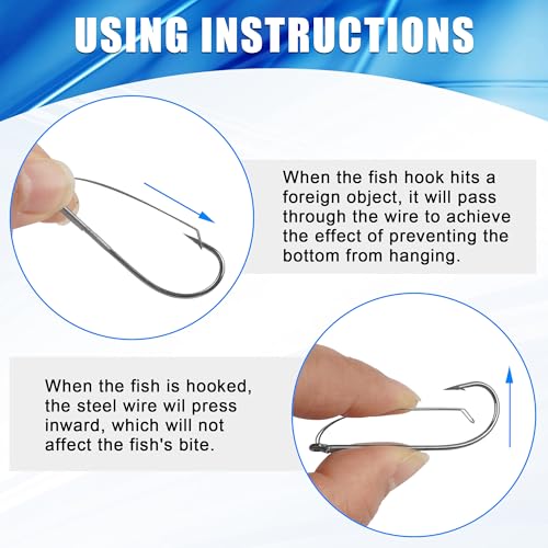 Wacky Weedless Hooks Kit,50pcs Weedless Wacky Rig Bass Fishing Hooks with Wire Guard for The Wacky Rig & Neko Rig Assorted Size 1/0 2/0 3/0