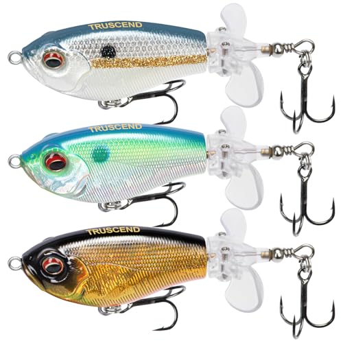 TRUSCEND Popobait Easy Catch Fishing Lures with BKK Hooks, Instant Startup, Longer Cast, Balanced Spray/Sound/Swim, Plopper Topwater Lures for Bass, Trout, Pike, Walleye, Freshwater Saltwater Fishing - color: A-3",0.3oz