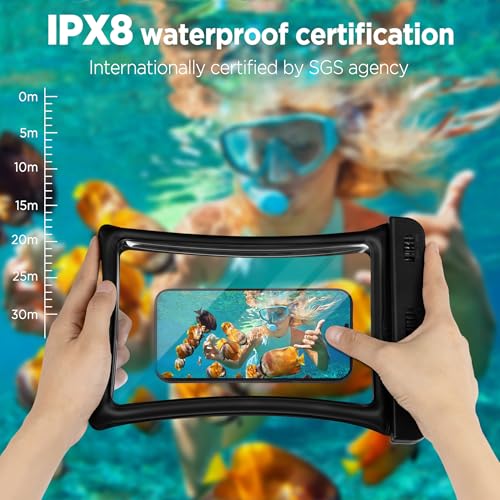 CACOE Floatable Waterproof Phone Pouch 2 Pack Up to 10.0", Black+Green | Floatable, IPX8 Waterproof Phone Case,Adjustable Lanyard,Dry Bags for Beach/Cruise/Travel/Camping/Kayak/Vacation Essentials - color: Black+Green, size: Up to 10.0"-Floatable