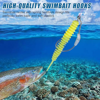 Weighted Swimbait Hooks,10pcs Jig Heads with Twistlock Weighted Soft Plastic Worm Fishing Hooks for Bass Fishing Saltwater Freshwater - size: 5 Sizes Mixed-26pcs