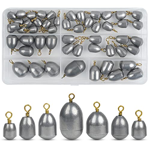 Fishing Weights Sinkers Kit,19/52pcs Bass Casting Sinkers Weights Bell Sinkers Assorted Iron Fishing Weights Drop Catfish Sinkers Weights for Saltwater Freshwater Fishing - style: 52pcs Kit
