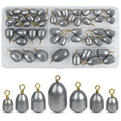 Fishing Weights Sinkers Kit,19/52pcs Bass Casting Sinkers Weights Bell Sinkers Assorted Iron Fishing Weights Drop Catfish Sinkers Weights for Saltwater Freshwater Fishing - style: 52pcs Kit