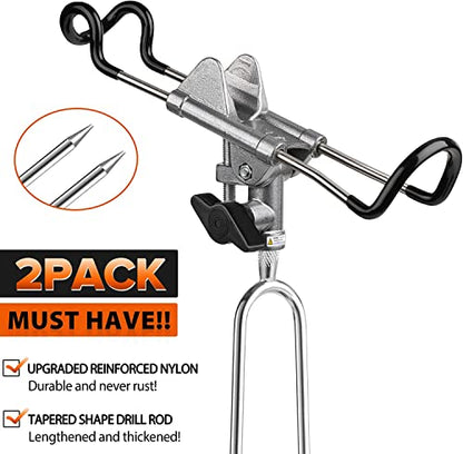 PLUSINNO Fishing Rod Holders - Upgraded 360 Degree Adjustable Fishing Pole Stand Equipment for Bank, Beach, Gift for Men - style: 2 Pack Fishing Rods Holder-grey