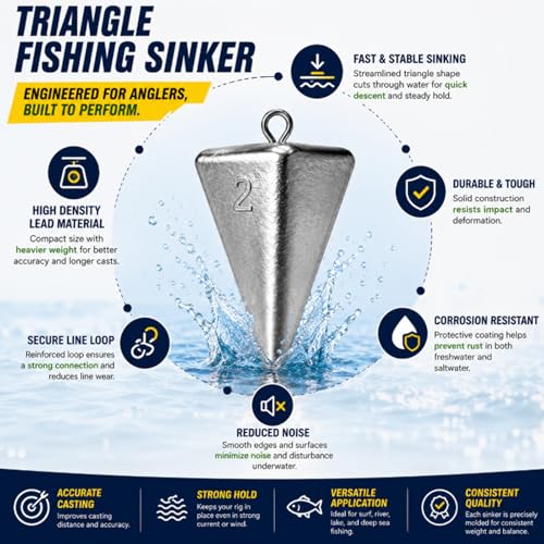 Pyramid Fishing Sinkers for Saltwater Surf Fishing, Lead Casting Weights for Beach Pier Ocean Bottom Rigs, 1oz, 2oz, 3oz Assorted Fishing Tackle - size: 2oz-8Pcs