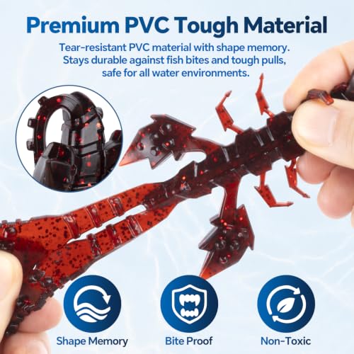 Soft Plastic 5.5" Crawfish Lures with Built-in Rattles, Weedless Bait | Durable Crawdad Swimbaits, Lifelike Action for Bass & Redfish, Freshwater Saltwater Use, 3pcs Per Pack Red Green Blue