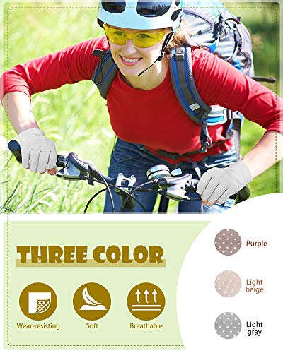 Sunblock Fingerless Gloves Non-slip UV Protection Driving Gloves Summer Outdoor Mittens for Women Girls - color: Purple, Light Beige, Light Gray