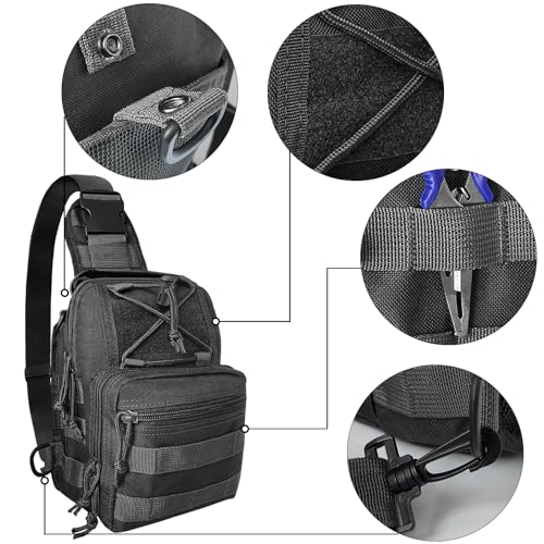 Kynzo Fishing Sling Backpack with Rod Holder, Water-Resistant Fishing Tackle Bag, Durable Shoulder Crossbody Pack for Freshwater Saltwater Fishing (A-Black) - color: A-Black