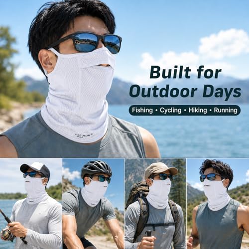 Sun Protection Face Mask with Neck Cover, Cooling Breathable Ear Loop Neck Gaiter for Fishing Cycling Running - color: White