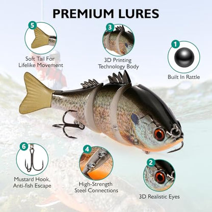 FONMANG Top Water Fishing Lures, 3-Pcs Topwater Lures for Bass Walleye Pike, 2025 New Wasp Crawl Bait for Freshwater and Saltwater - color: B-Bluegill Swimbait