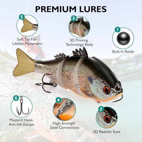 FONMANG Top Water Fishing Lures, 3-Pcs Topwater Lures for Bass Walleye Pike, 2025 New Wasp Crawl Bait for Freshwater and Saltwater - color: B1-Bluegill Swimbait