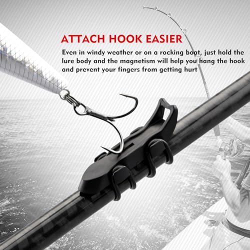 Hook Keeper for Fishing Rod, [4Pcs] Magnetic Fishing Hook Keeper, HK2F Fishing Bait Holder with 2 Sizes Rubber Rings, Fishing Hook Holder Quick Installation