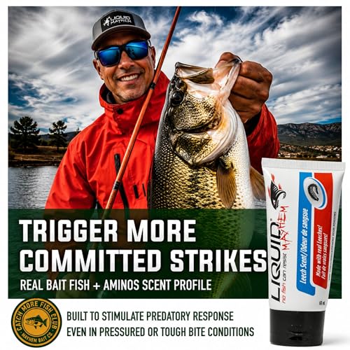 Liquid Mayhem Leech Fish Attractant Gel 60 ml / 2 oz · 60 Uses – Real Anchovy Bait & Aminos | UV-Enhanced Long-Lasting Gel – All Lure Types - size: 1-Pack