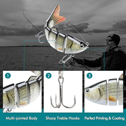 TRUSCEND Swimmax Easy Catch Fishing Lures with BKK Hooks, Wiggling, Vibrating, Rattling and Gurgling for More Bites, Heavy-Duty Dyneema Fiber Jointed Swimbaits for Bass, Trout, Crappie, Walleye, Pike - color: A-4",0.7oz