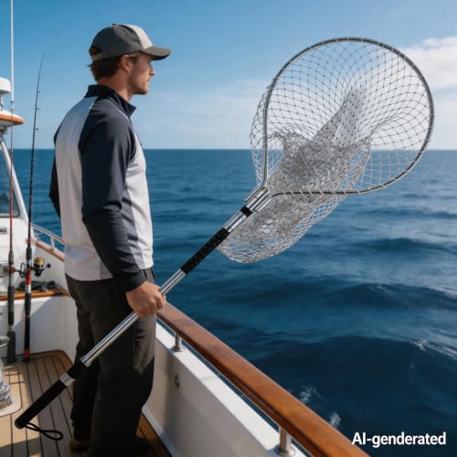 TyQuirlyn Telescopic Fishing Landing Net, 20" Round Frame 24" Deep Double-Strand Nylon Mesh, 63"-100" Dual Lock Stainless Steel Pole, 60LB Load for Big Fish & Animal Rescue