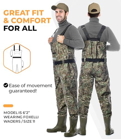 Foxelli Chest Waders – Waterproof 2-ply Nylon/PVC Camo Hunting Fishing Waders for Men and Women with Boots - color: Camo, size: 7