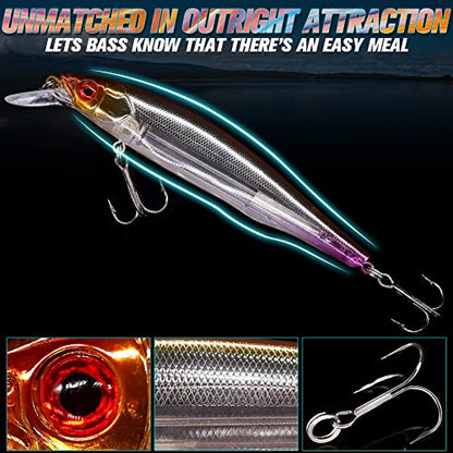XFISHMAN Jerkbait Kit - Minnow Lure - Suspending - Bass, Smallmouth Bass, Walleye, Largemouth Bass - 1 Piece - color: Wakasagi, size: 85mm（3-1/3"in）
