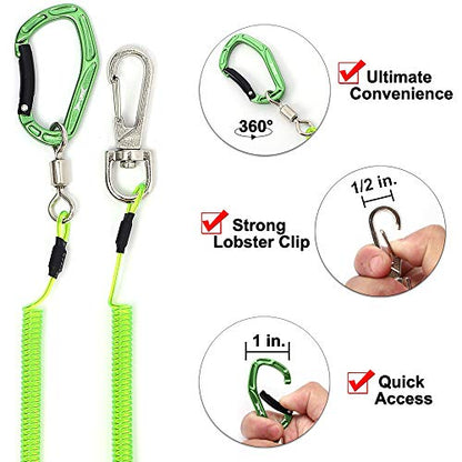 HERCULES M4 Fishing Lanyard, Fishing Pole Tether, Kayak Paddle Leash, Heavy Duty Retractable Coiled Lanyard for Fishing, Rods, Pliers, Boating, Paddles, Kayak - color: Pack of 2 Green, 17.7" Plus