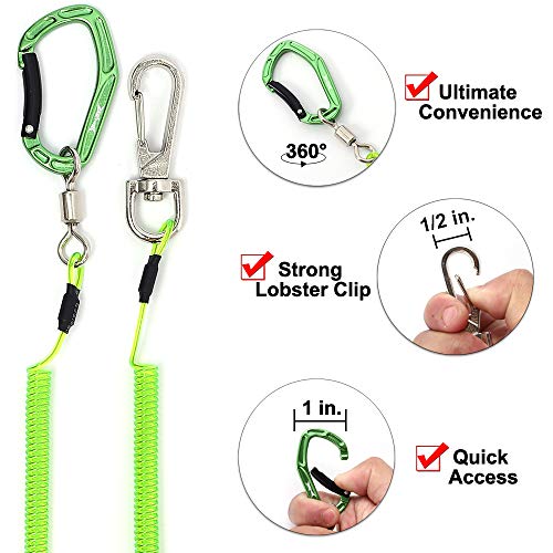 HERCULES M4 Fishing Lanyard, Fishing Pole Tether, Kayak Paddle Leash, Heavy Duty Retractable Coiled Lanyard for Fishing, Rods, Pliers, Boating, Paddles, Kayak - color: Pack of 2 Green, 17.7" Plus