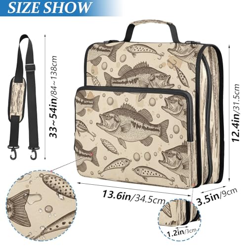 Vintage Fish Bass Lure Cool 3 Ring Zipper Binder with Strap 1.5 inch 500 Sheet Capacity File Folder Storage Organizer